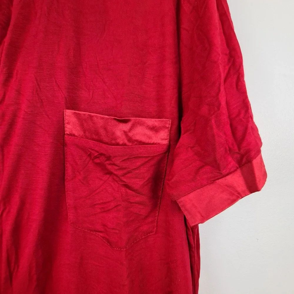 Avidlove Red Button Down Sleep Shirt Nightgown Short Sleeve Satin Trim‎ XL NEW